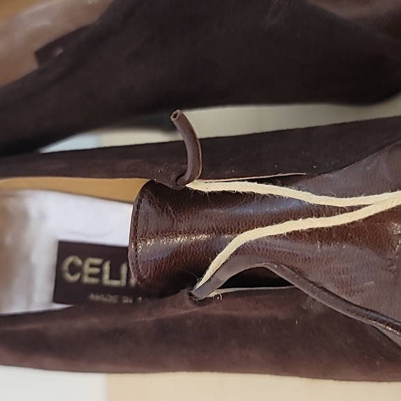 CELIN Brown Leather/Suede Vintage Heels    Ankle Booties Size 37.5 - Picture 7 of 8